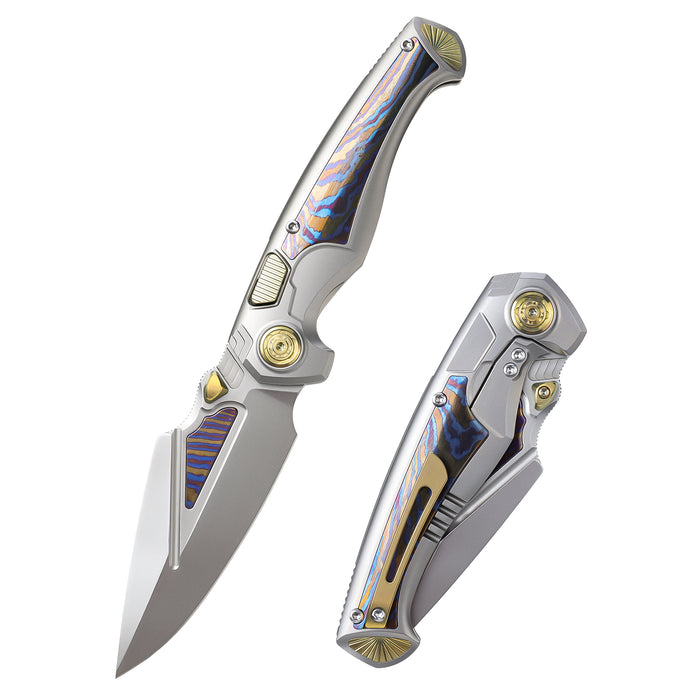 Remette SCPT-A RT-Scepter (M390, Harpoon, Bead Blasted, Titanium Timascus, Button Frame Lock) Pocket Knife