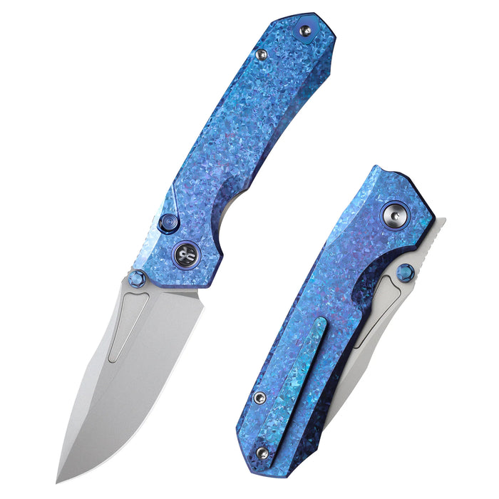 REMETTE RNTB3 RT-Rhino (M390, Drop Point, Pearlescent, Crystallized Titanium, Blue) Pocket Knife