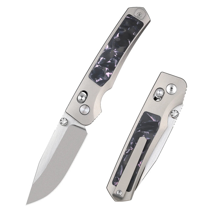 REMETTE AURA-P RT-Aurora (M390, Drop Point, Pearlescent, Titanium/Carbon Fiber) Pocket Knife