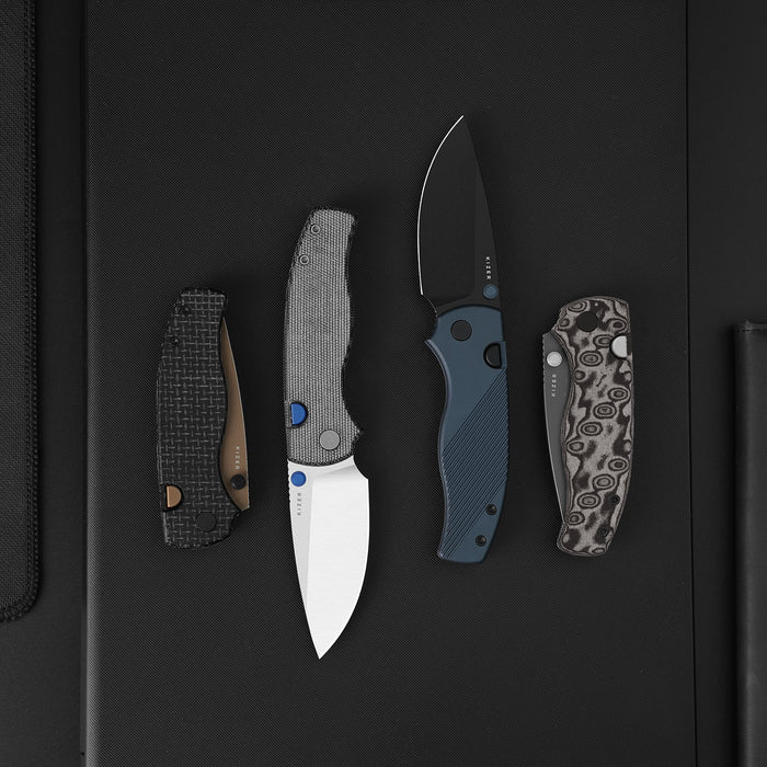 Kizer V3801A2 Glaux (14C28N, Drop Point, Gray PVD, Stonewashed, Vortex Pattern Micarta, Button Liner Lock) Pocket Knife