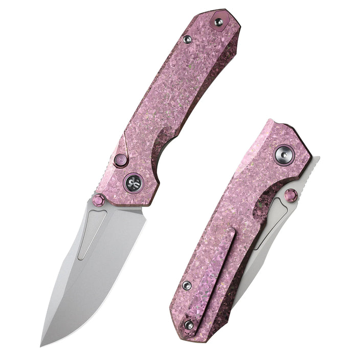 REMETTE RNTB1 RT-Rhino (M390, Drop Point, Pearlescent, Crystallized Titanium, Pink) Pocket Knife