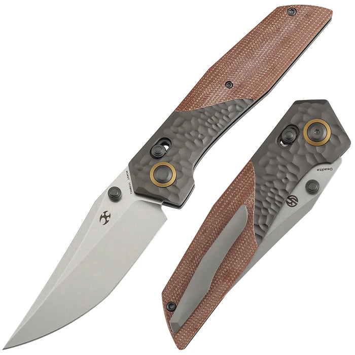 Kansept T1081V1 Deadite (154CM, Clip Point, Stonewashed, Gray Aluminum with Brown Micarta Scales) Folding Knife