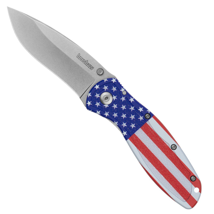 Kershaw 1670USA Blur USA Flag (14C28N, Recurve, Stonewashed, Aluminum, Assisted Opening) Pocket Knife