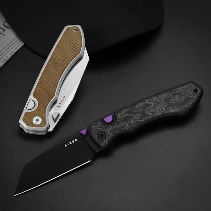 Kizer Ki3738A1 Wharning (S45VN, Sheepsfoot, Satin, Aluminum/Norplex UltreX Micarta) Pocket Knife
