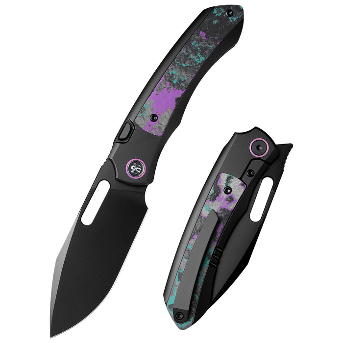 Remette ORCAJYD RT-Orca (M390, Drop Point, Pearlescent DLC, Titanium & Jazzy CamoCarbon, Button Frame Lock) Folding Pocket Knife