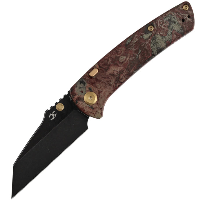 Kansept K1015H1 Main Street (Elmax, Wharncliffe, Blackwash, Red Rag Burl Canvas Micarta) Folding Knife