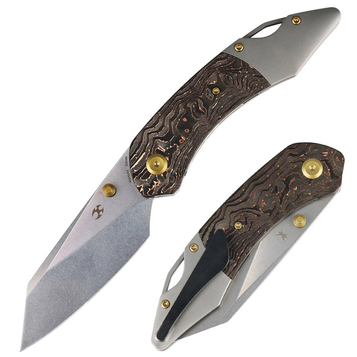 Kansept K1151A2 K9 (CPM S35VN, Stonewashed, Modified Wharncliffe, Copper Carbon Fiber & Plain Titanium) Folding Knife