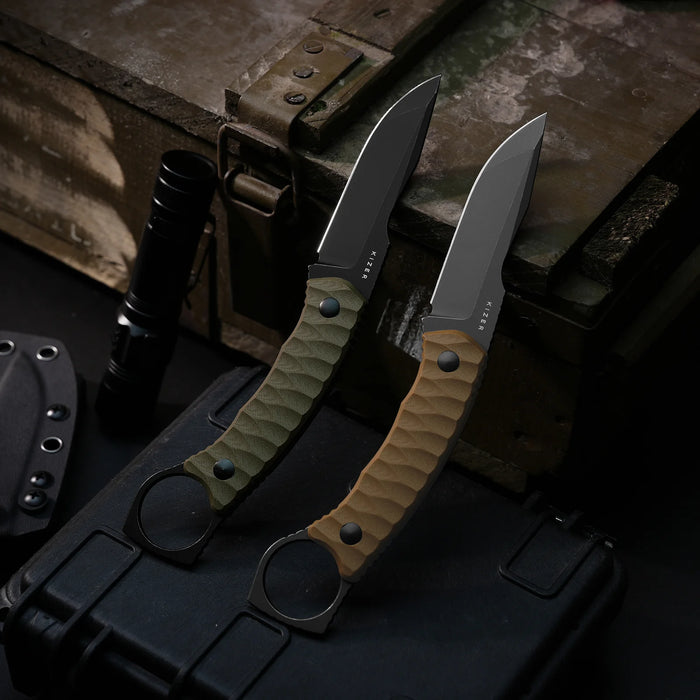 Kizer 1115A1 Billy Bones (AEB-L, Drop Point, Black PVD, Stonewashed, G10) Fixed Blade Knife
