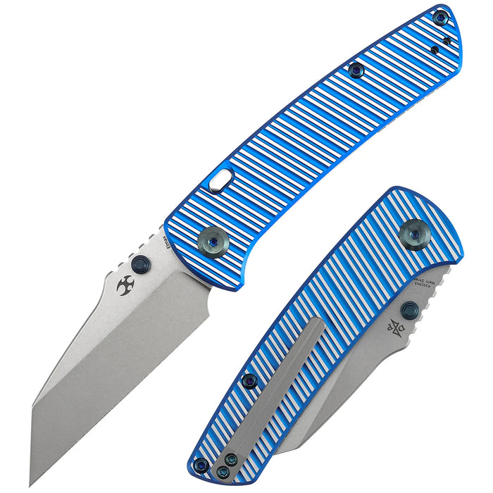 Kansept K1015H3 Main Street (Elmax, Wharncliffe, Stonewashed, Blue and Plain Aluminum with Stripes) Folding Knife