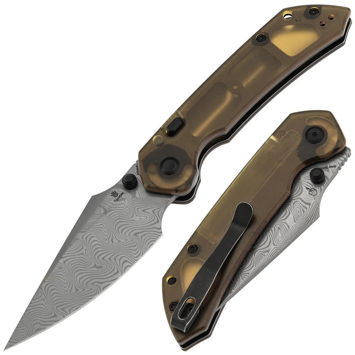 Tenable B1034H6 Fenrir (Damascus, Harpoon, Blackwash, Amber PEI) Folding Knife