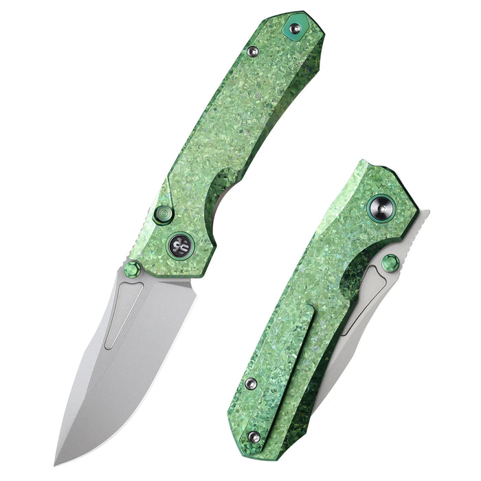 REMETTE RNTB4 RT-Rhino (M390, Drop Point, Pearlescent, Crystallized Titanium, Green) Pocket Knife