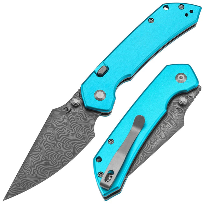 Tenable B1034H8 Fenrir (Damascus, Harpoon, Blackwash, Blue Anodized Aluminum) Folding Knife