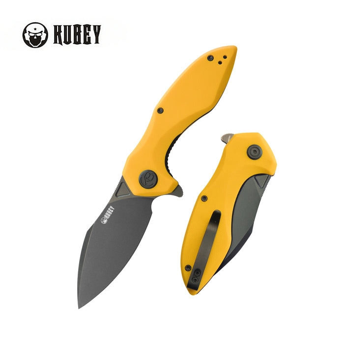 Kubey KU236N Noble (14C28N, Clip Point, Blackwash, Yellow G10, Liner Lock) Folding Pocket Knife