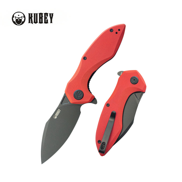 Kubey KU236P Noble (14C28N, Clip Point, Blackwash, Red G10, Liner Lock) Folding Pocket Knife