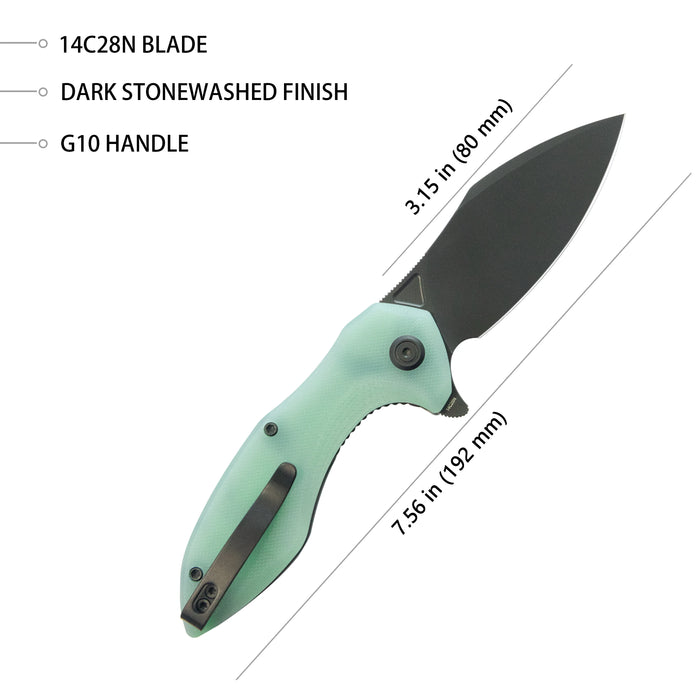 Kubey KUB236Q Noble (14C28N, Clip Point, Blackwash, Jade G10, Liner Lock) Folding Pocket Knife