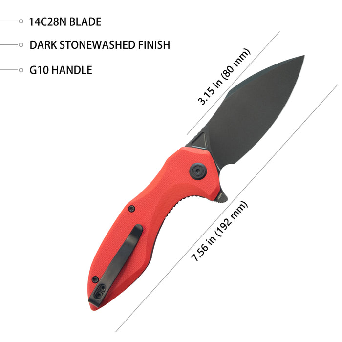 Kubey KU236P Noble (14C28N, Clip Point, Blackwash, Red G10, Liner Lock) Folding Pocket Knife