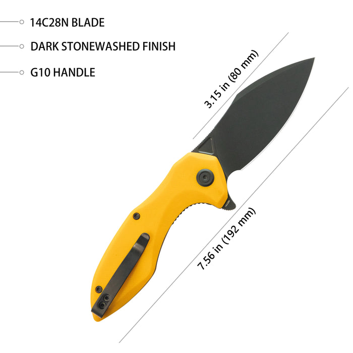 Kubey KU236N Noble (14C28N, Clip Point, Blackwash, Yellow G10, Liner Lock) Folding Pocket Knife