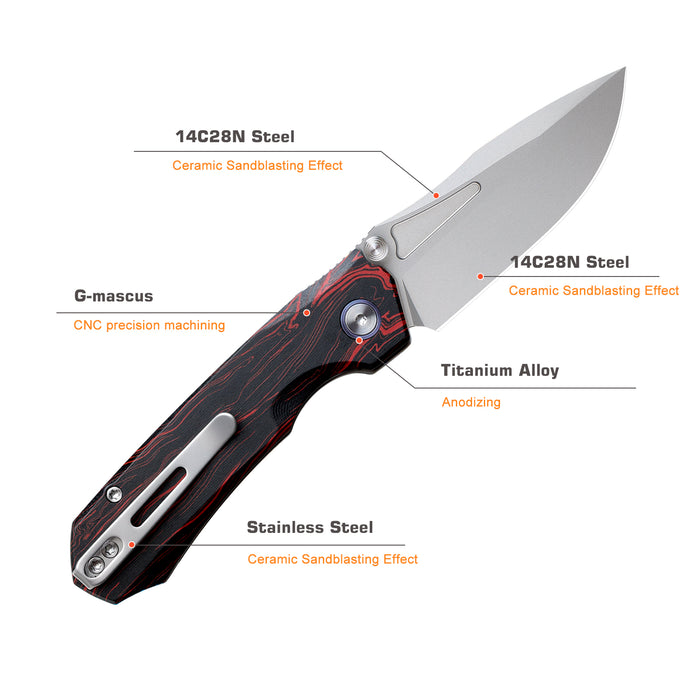 REMETTE RNGC5 RT-Rhino (14C28N, Sandblasted, Drop Point, G10, Red/Black) Folding Knife