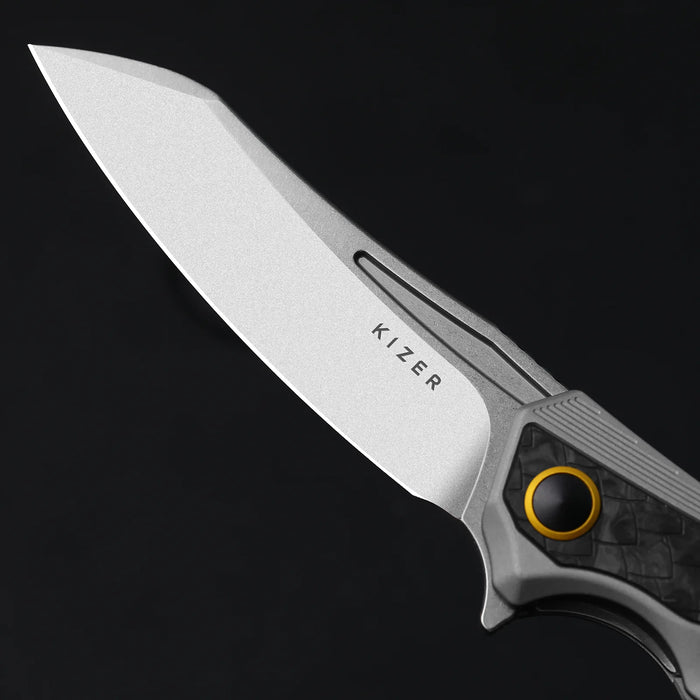 Kizer Ki4751A1 Draca (S45VN, Aluminum/Carbon Fiber, Stonewashed, Sheepsfoot) Pocket Knife