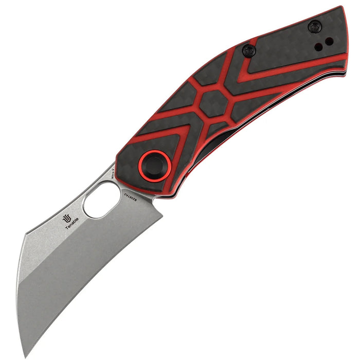 Tenable B2087A3 Osprey (Nitro-V, Recurved Hawkbill, Stonewashed, Twill Carbon Fiber & Red G10) Pocket Knife