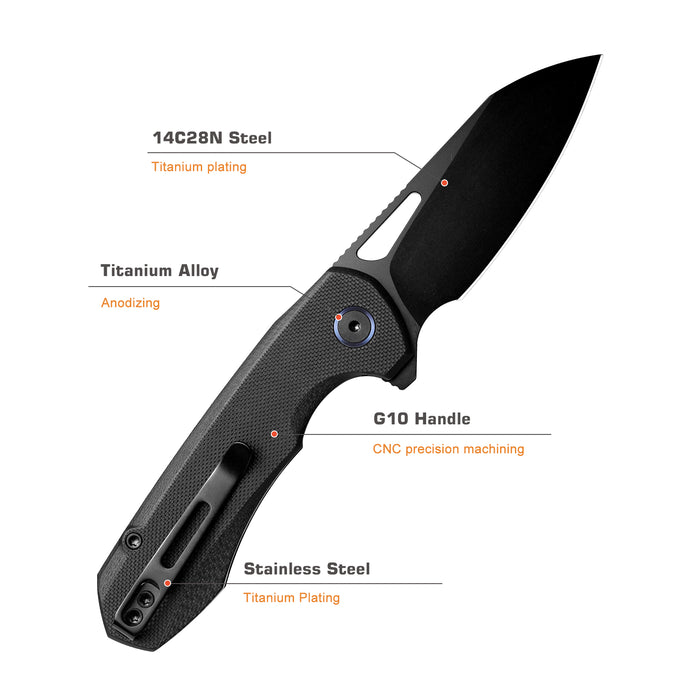 Remette RTCMLA RT-Camel (14C28N, Sheepsfoot, Titanium Plated, G10, Button Liner Lock) Folding Pocket Knife