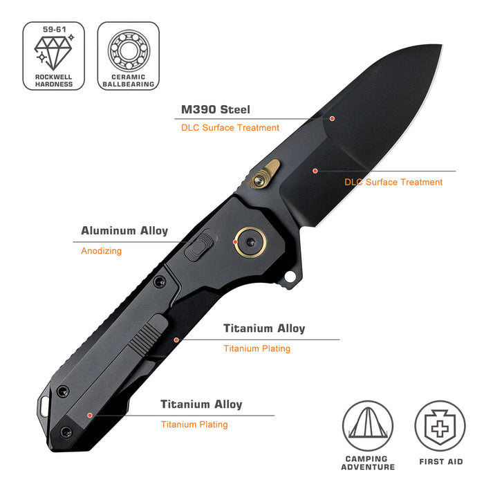 Remette RTCO-TH Cosmic (M390, Drop Point, DLC, Titanium, Button Liner Lock) Pocket Knife
