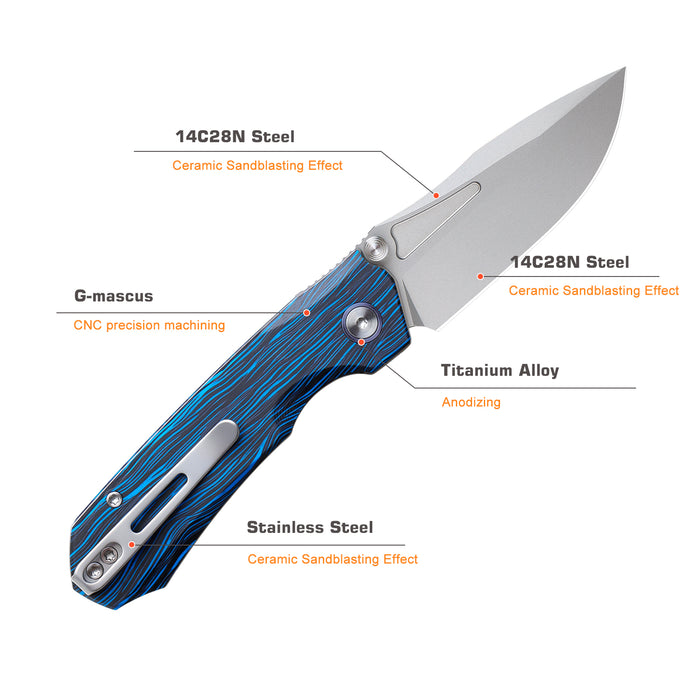 REMETTE RNGC4 RT-Rhino (14C28N, Sandblasted, Drop Point, G10, Blue/Black) Folding Knife