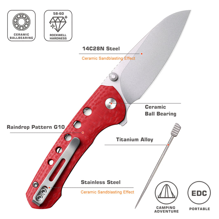 REMETTE RT-BEE-R (14C28N, Sheepsfoot, Sand Blasted, G10, Red) Pocket Knife