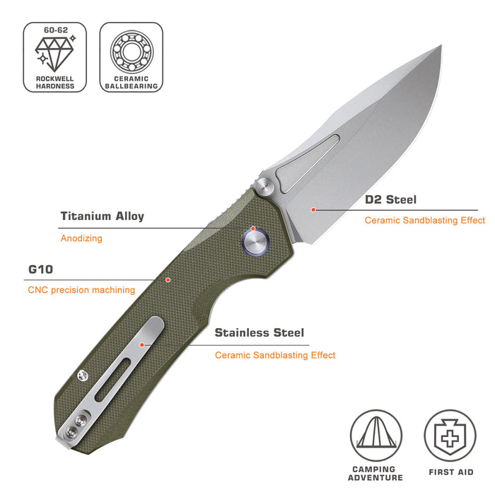 REMETTE RNGD2 RT-Rhino (D2, Drop Point, Sandblasted, G10, OD Green) Pocket Knife