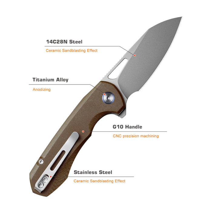 Remette RTCMLC RT-Camel (14C28N, Sheepsfoot, Ceramic Sandblasted, G10, Button Liner Lock) Folding Pocket Knife
