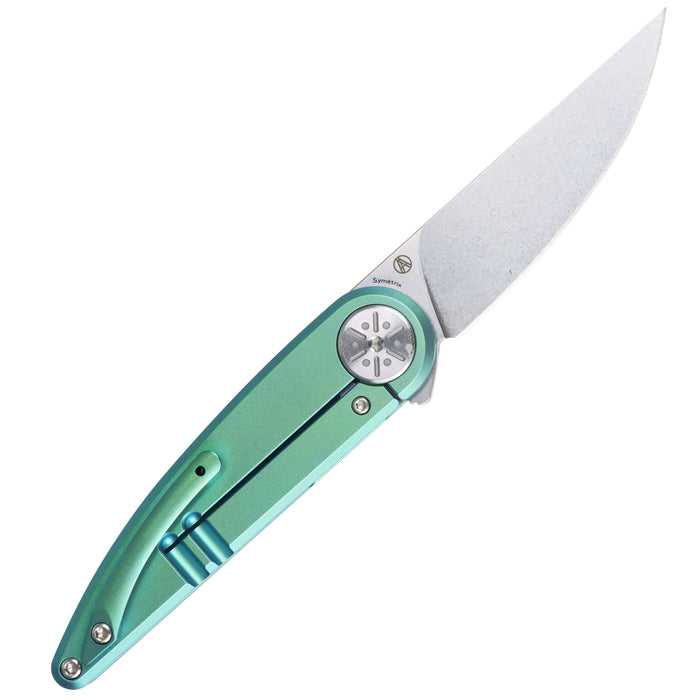 Kansept K2141A2 Symétrix (CPM S35VN, Stonewashed, Clip Point, Green Anodized Titanium) Pocket Knife