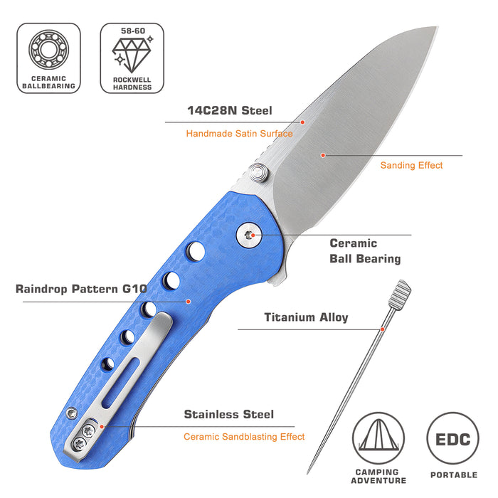 REMETTE RT-BEE-B (14C28N, Sheepsfoot, Satin, G10, Blue) Pocket Knife