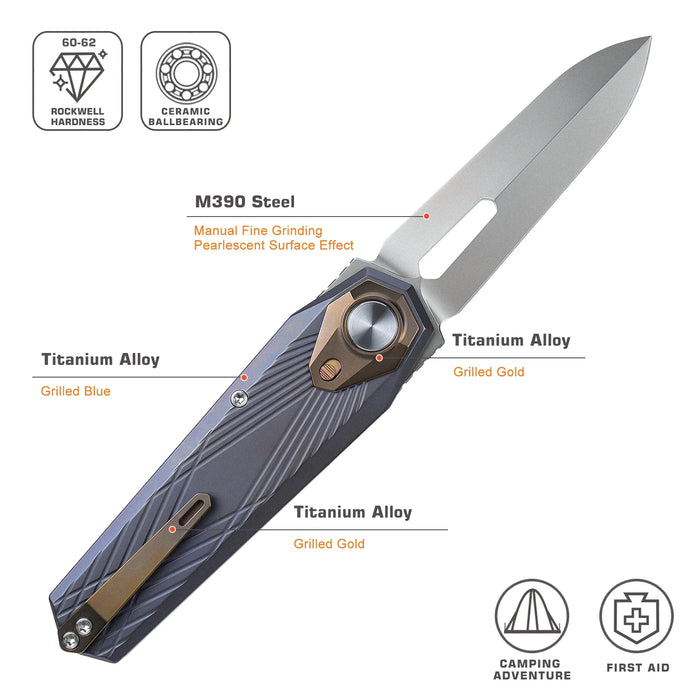Remette RTIP-G RT-Infinite Power (M390, Bead Blasted, Dagger, Titanium) Pocket Knife