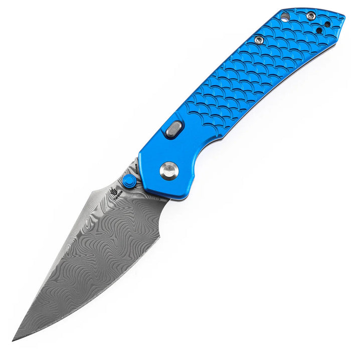 Tenable B1034H9 Fenrir (Damascus, Harpoon, Blackwash, Dark Blue Anodized Aluminum with Fishscale Texture) Folding Knife