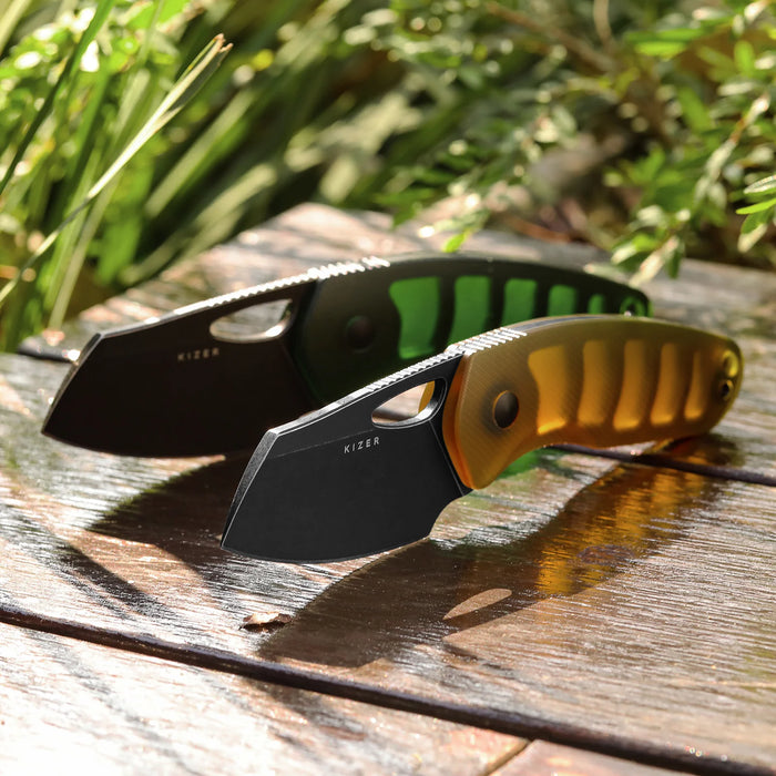 Kizer 1074A1 Hornet (14C28N, Sheepsfoot, Black PVD, Stonewashed, PEI) Fixed Blade Knife