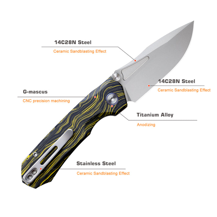 REMETTE RNGC6 RT-Rhino (14C28N, Sandblasted, Drop Point, G10, Yellow/Black) Folding Knife