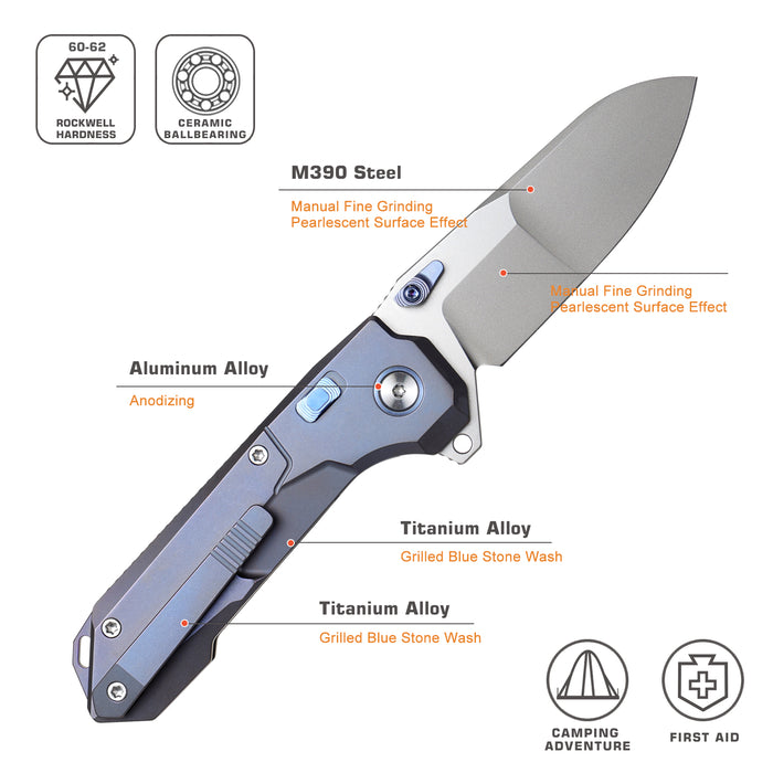 Remette RTCO-TB Cosmic (M390, Drop Point, Bead Blasted, Titanium, Button Liner Lock) Pocket Knife
