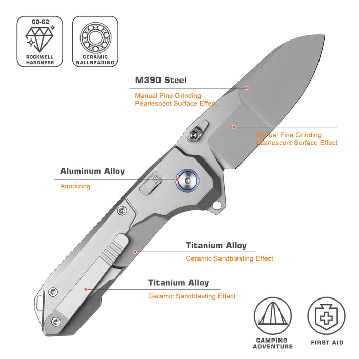Remette RTCO-TT Cosmic (M390, Drop Point, Bead Blasted, Titanium, Button Liner Lock) Pocket Knife
