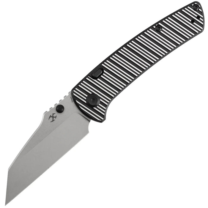 Kansept K1015H4 Main Street (Elmax, Wharncliffe, Stonewashed, Black and Plain Aluminum with Stripes) Folding Knife