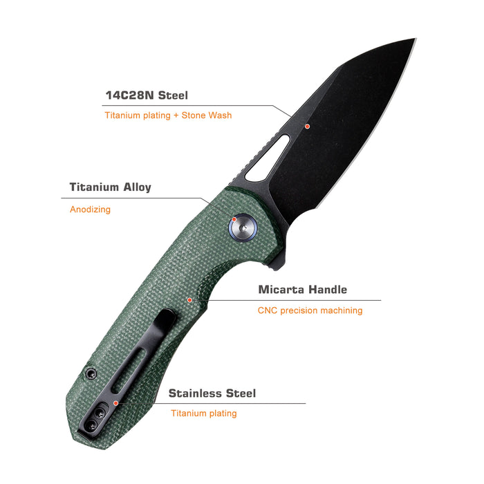 Remette RTCMLE RT-Camel (14C28N, Sheepsfoot, Titanium Plated Stonewashed, Micarta, Button Liner Lock) Folding Pocket Knife