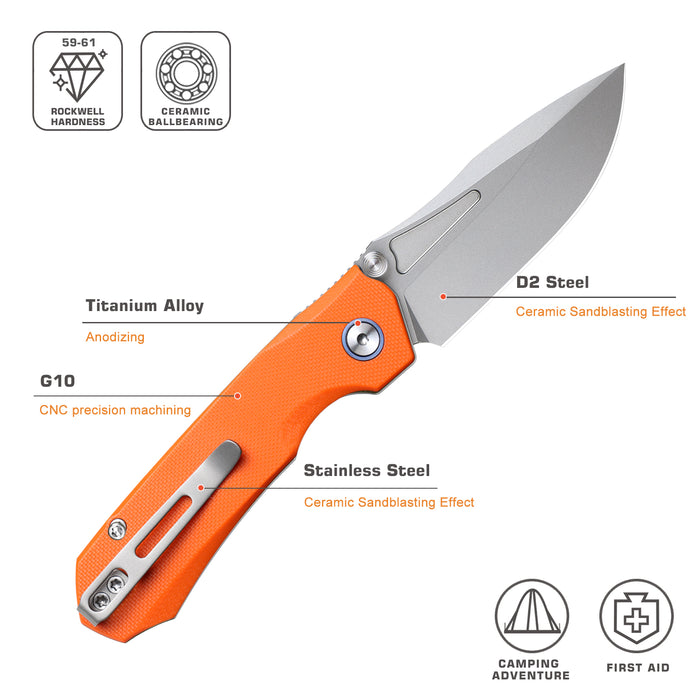 REMETTE RNGD3 RT-Rhino (D2, Bead Blast, Drop Point, G10, Orange) Folding Knife