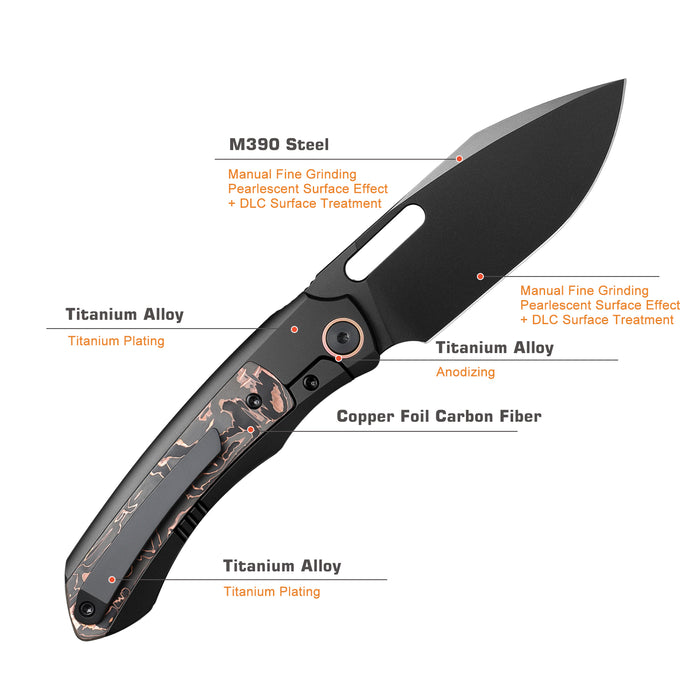Remette ORCATB RT-Orca (M390, Drop Point, Pearlescent, Titanium & Carbon Fiber, Button Frame Lock) Pocket Knife