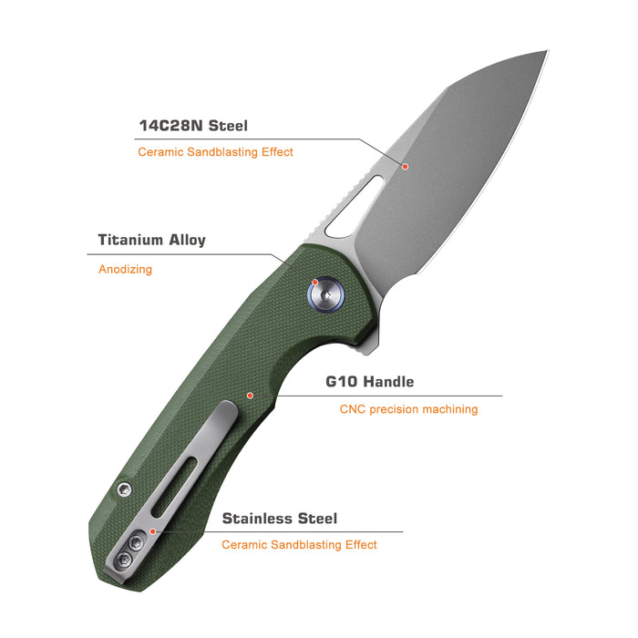 Remette RTCMLB RT-Camel (14C28N, Sheepsfoot, Ceramic Sandblasted, G10, Button Liner Lock) Folding Pocket Knife