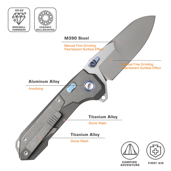 Remette RTCO-TG Cosmic (M390, Drop Point, Bead Blasted, Titanium, Button Liner Lock) Pocket Knife