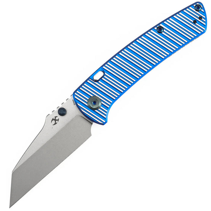 Kansept K1015H3 Main Street (Elmax, Wharncliffe, Stonewashed, Blue and Plain Aluminum with Stripes) Folding Knife