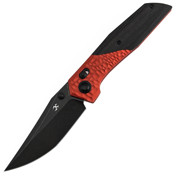 Kansept T1081V3 Deadite (154CM, Clip Point, Blackwash, Red Aluminum with Black Micarta Scales) Folding Knife