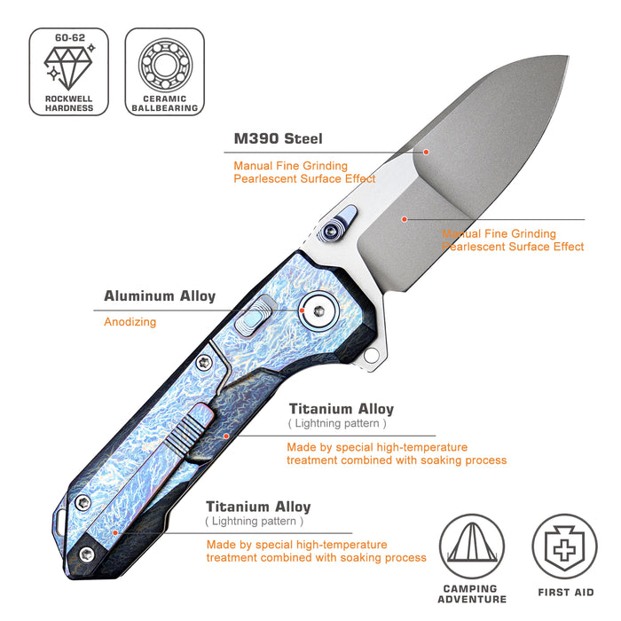 Remette RTCO-TC Cosmic (M390, Drop Point, Bead Blasted, Titanium, Button Liner Lock) Pocket Knife
