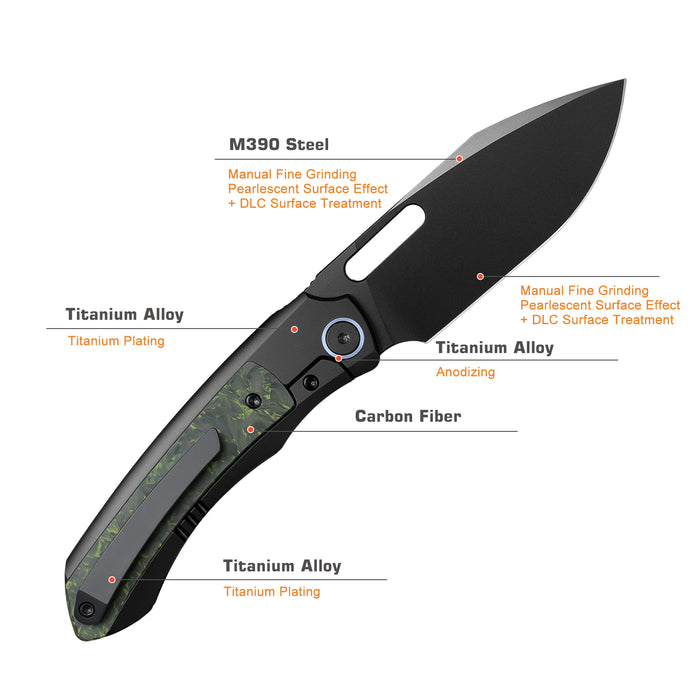 Remette ORCALS RT-Orca (M390, Drop Point, Pearlescent, Titanium & Carbon Fiber, Button Frame Lock) Pocket Knife