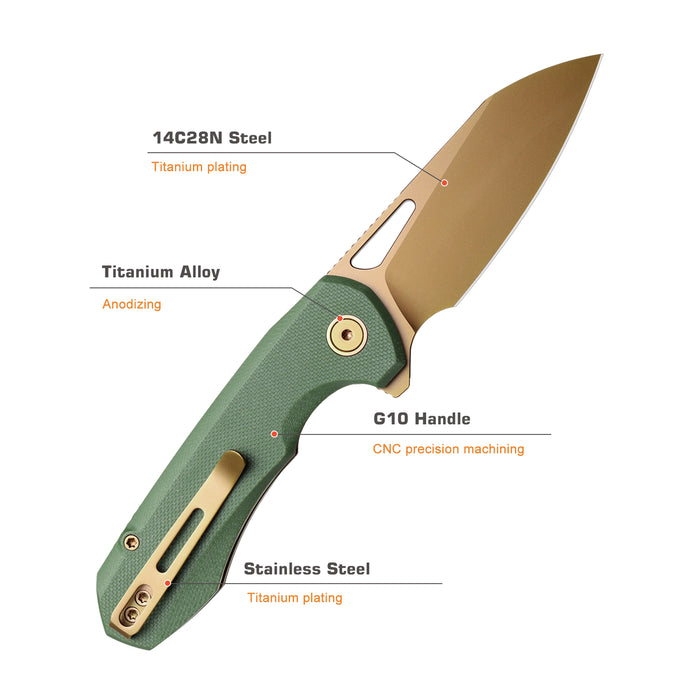 Remette RTCMLD RT-Camel (14C28N, Sheepsfoot, Titanium Plated, G10, Button Liner Lock) Folding Pocket Knife