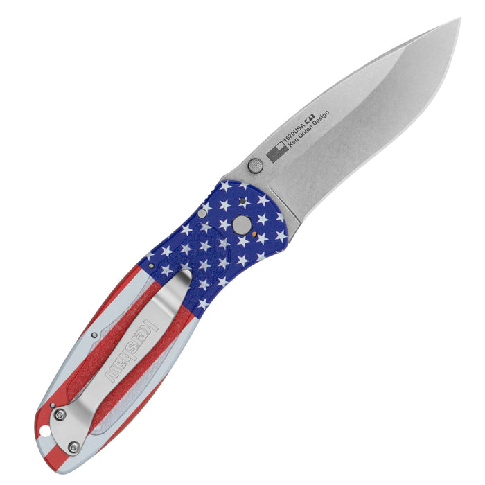Kershaw 1670USA Blur USA Flag (14C28N, Recurve, Stonewashed, Aluminum, Assisted Opening) Pocket Knife
